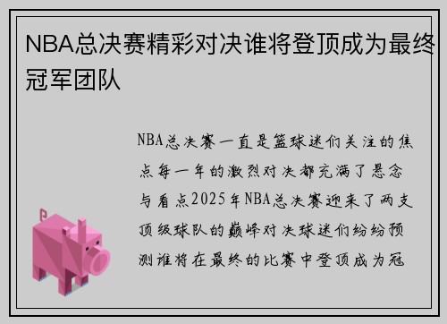 NBA总决赛精彩对决谁将登顶成为最终冠军团队