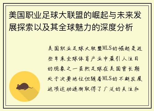 美国职业足球大联盟的崛起与未来发展探索以及其全球魅力的深度分析
