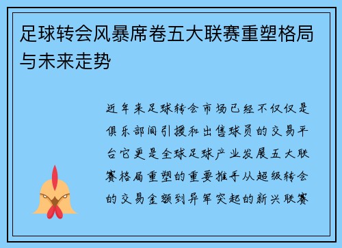 足球转会风暴席卷五大联赛重塑格局与未来走势